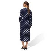 Bow-Neck Polka Dot Midi Dress