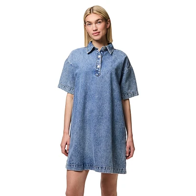 Robe droite en jean à manches courtes