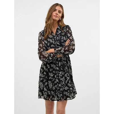 Fit-and-Flare Print Shirt Dress