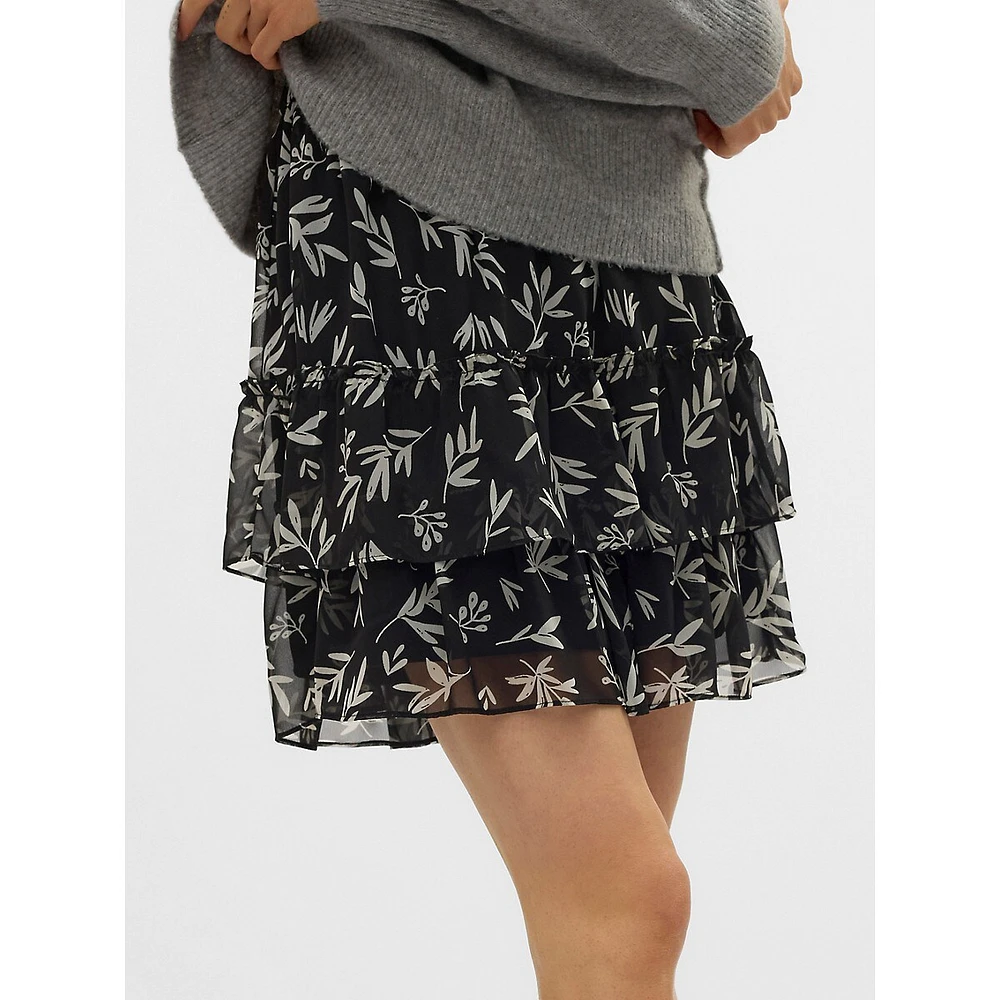 Tiered Print Mini Skirt