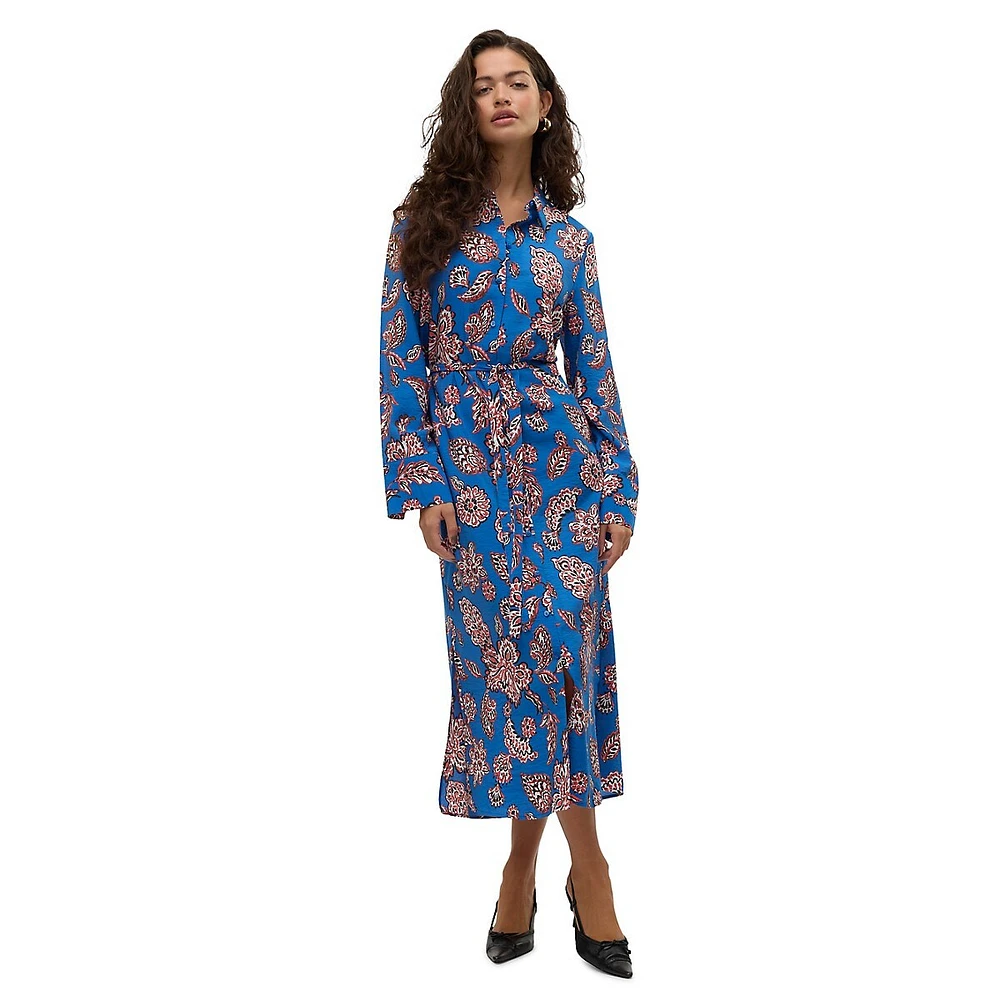 Paisley-Print Midi Shirtdress