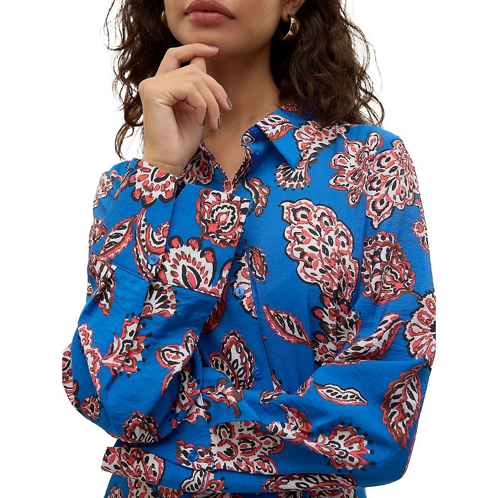 Paisley-Print Midi Shirtdress