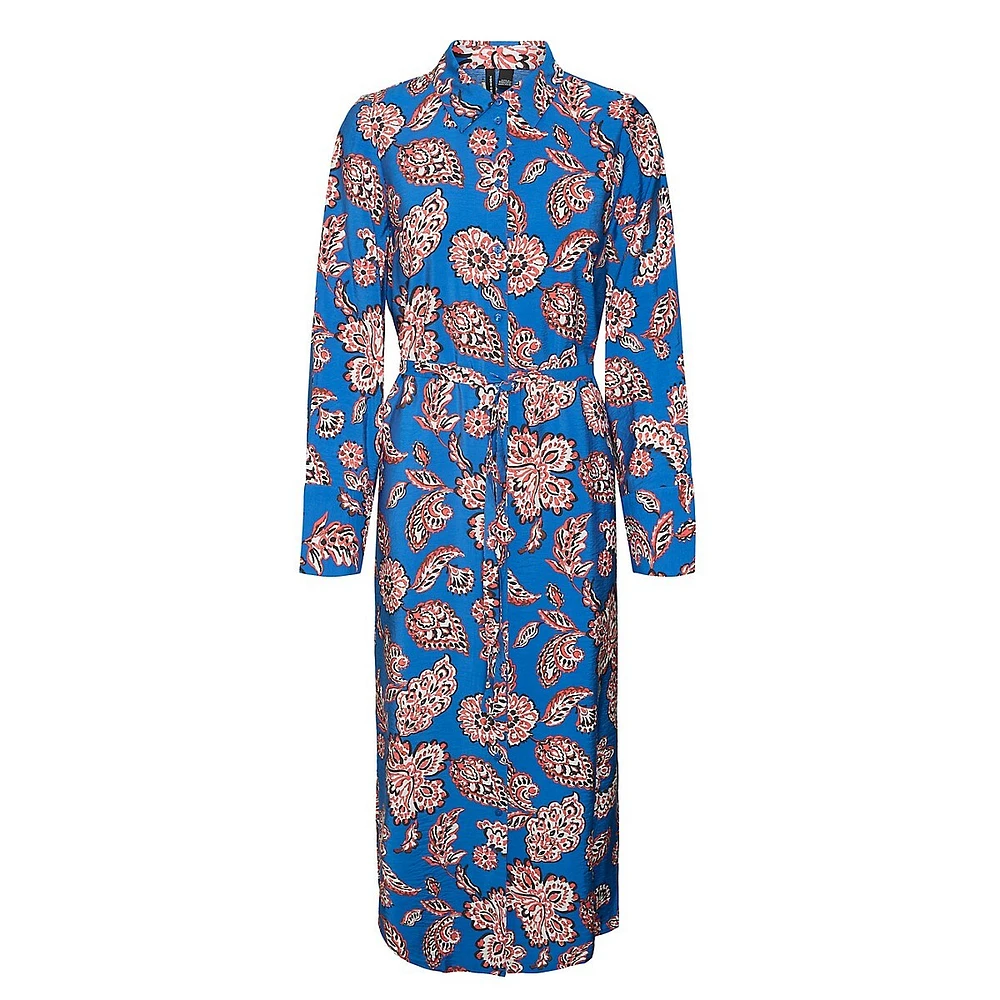 Paisley-Print Midi Shirtdress