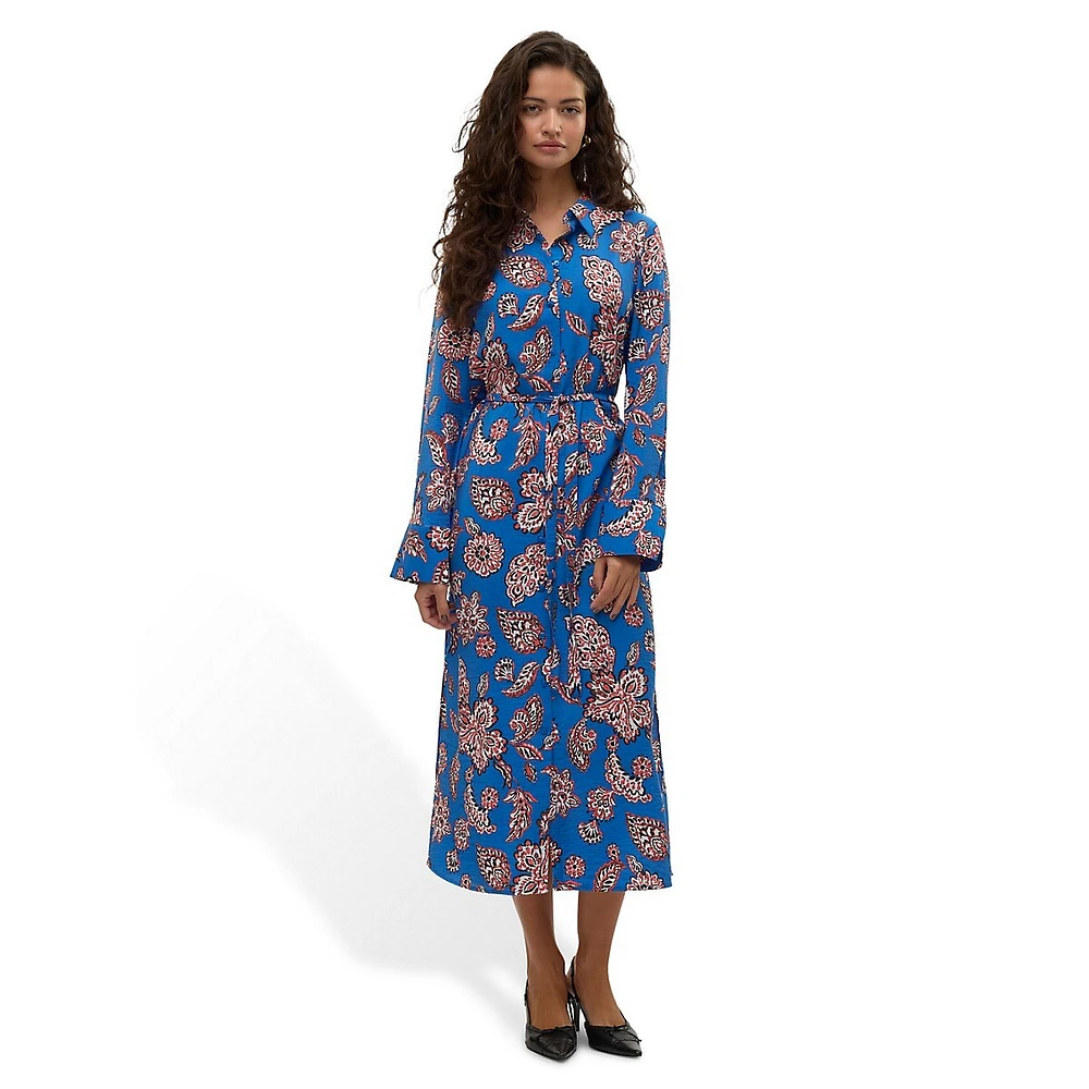 Paisley-Print Midi Shirt Dress