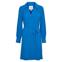 Johnny-Collar Belted Shirt Dress