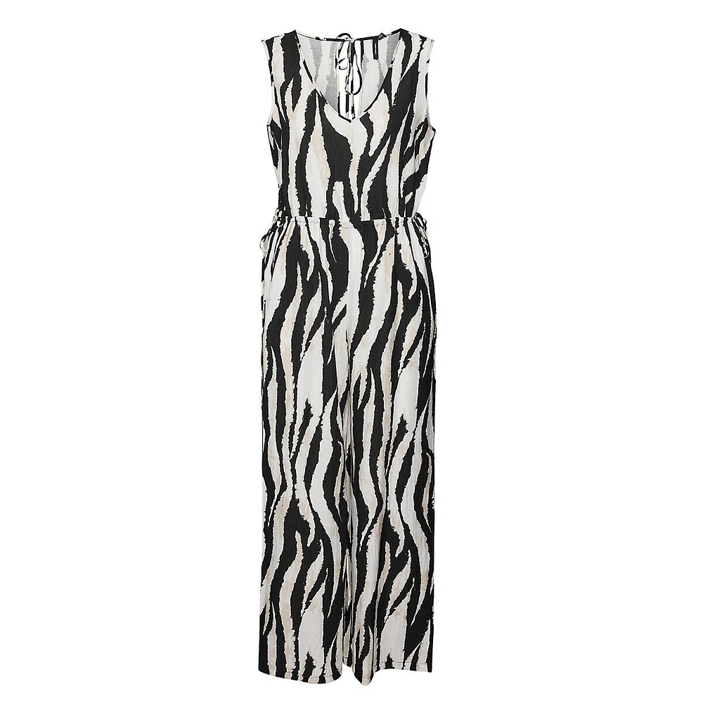 Sara Tied Zebra-Stripe EcoVero-Blend Jumpsuit