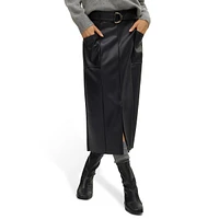 Vella Belted Faux Leather Midi Skirt