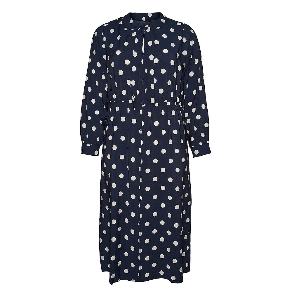 Plus Polka-Dot Midi Shirt Dress