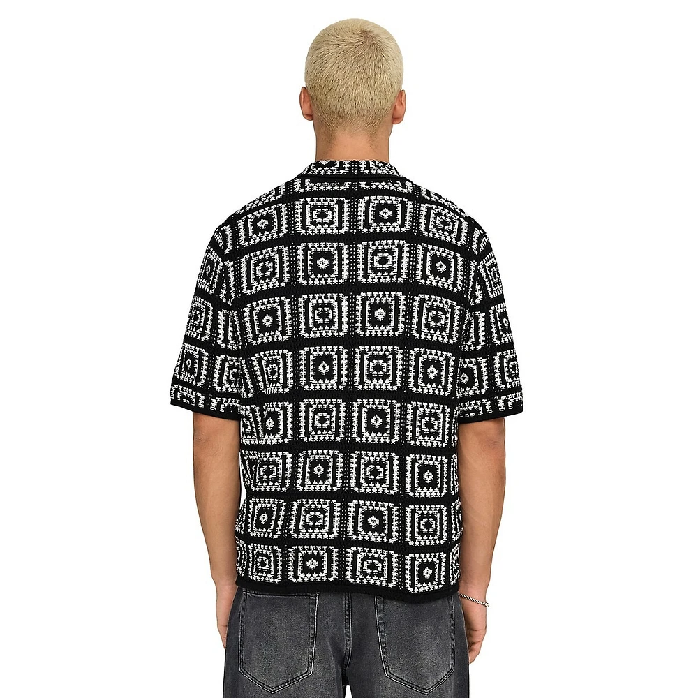 Bart Geometric-Pattern Short-Sleeve Knit Shirt