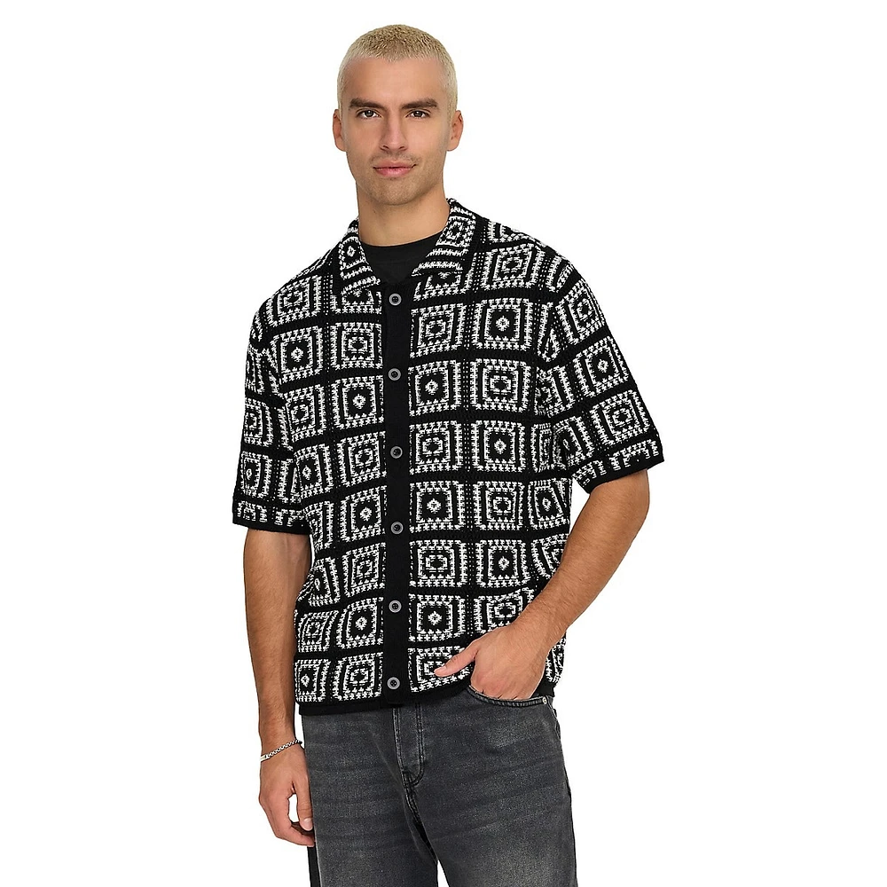 Bart Geometric-Pattern Short-Sleeve Knit Shirt