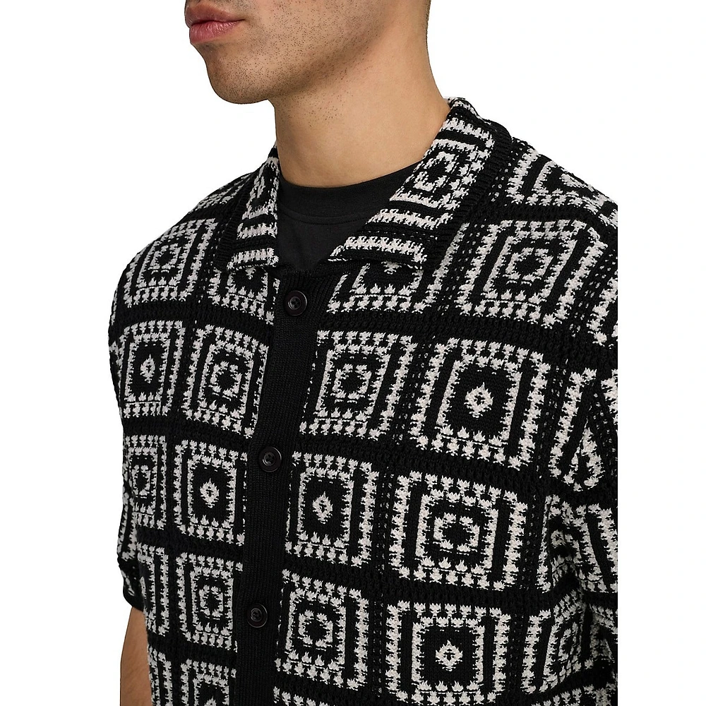 Bart Geometric-Pattern Short-Sleeve Knit Shirt