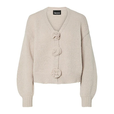 Rosette-Front Cardigan Sweater