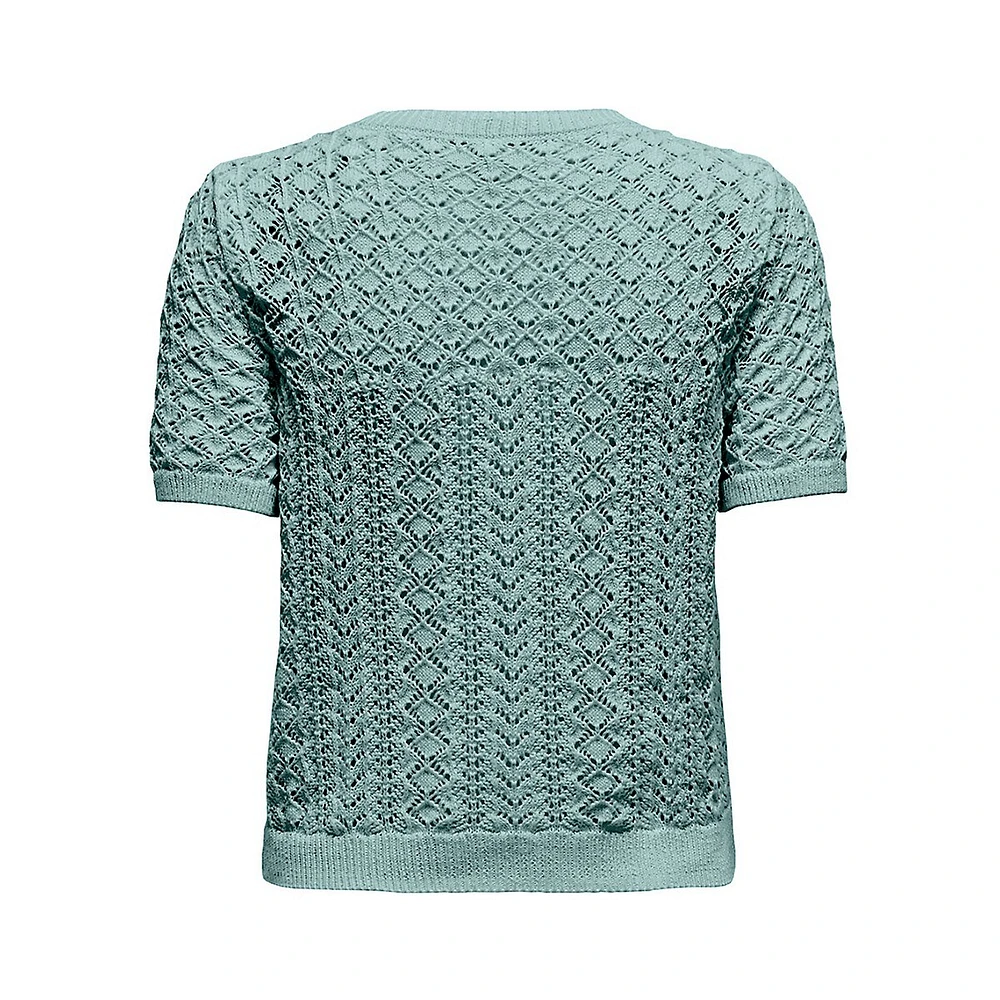 Patterned-Knit Short-Sleeve Sweater