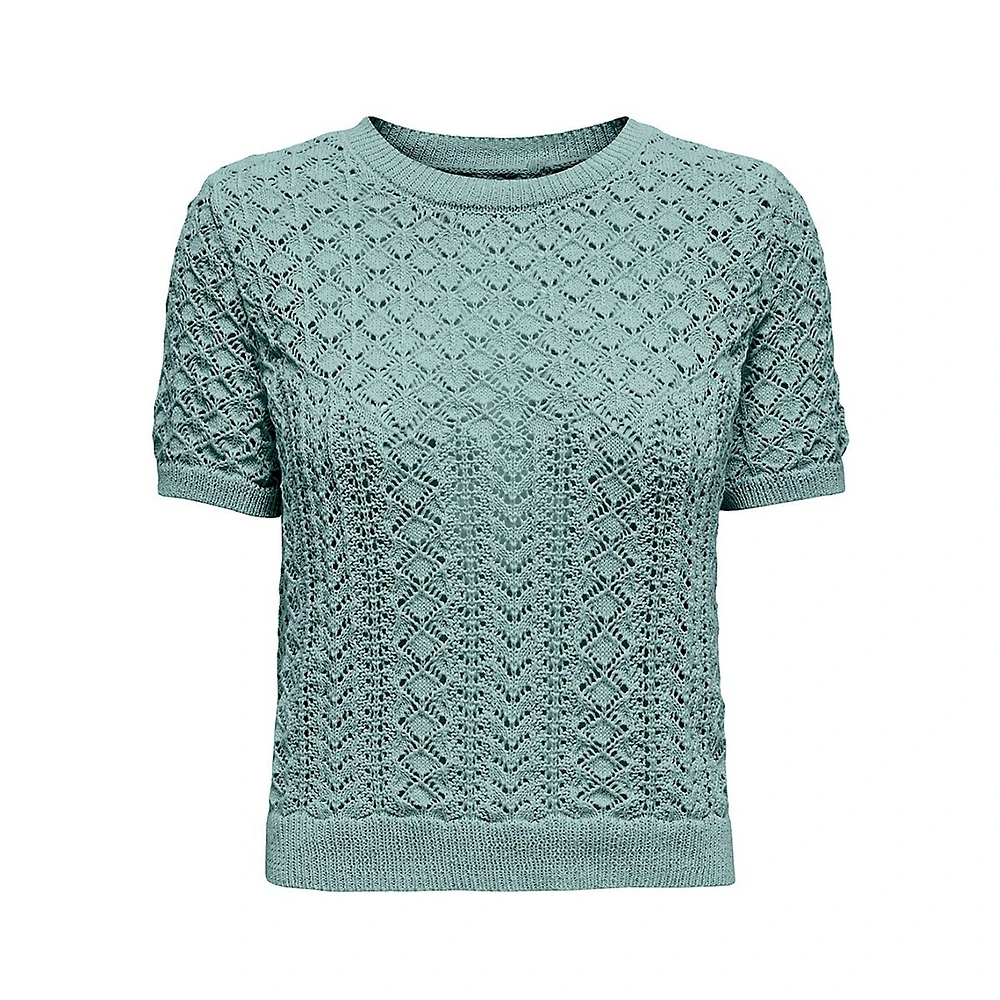 Patterned-Knit Short-Sleeve Sweater