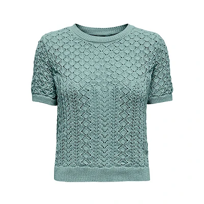 Patterned-Knit Short-Sleeve Sweater