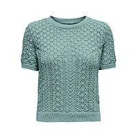 Patterned-Knit Short-Sleeve Sweater