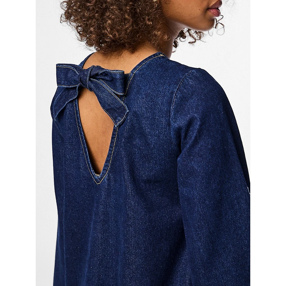 Ofelia Bow-Back Denim Dress