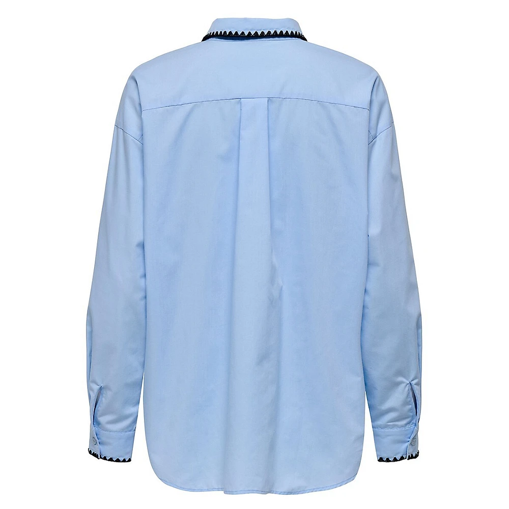 Zoe Embroidery-Edge Button-Down Shirt