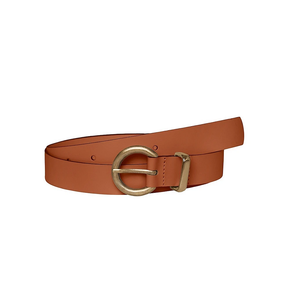 Round-Buckle Leather Belt