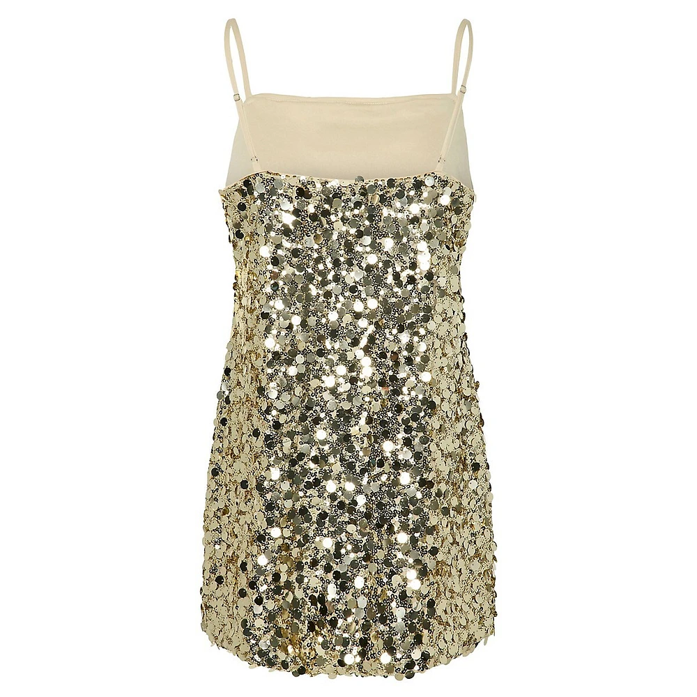 Disco Metallic Disc & Sequin Mini Slip Dress