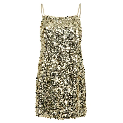 Disco Metallic Disc & Sequin Mini Slip Dress