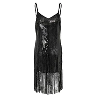 Fringed Sequin Slip Dress