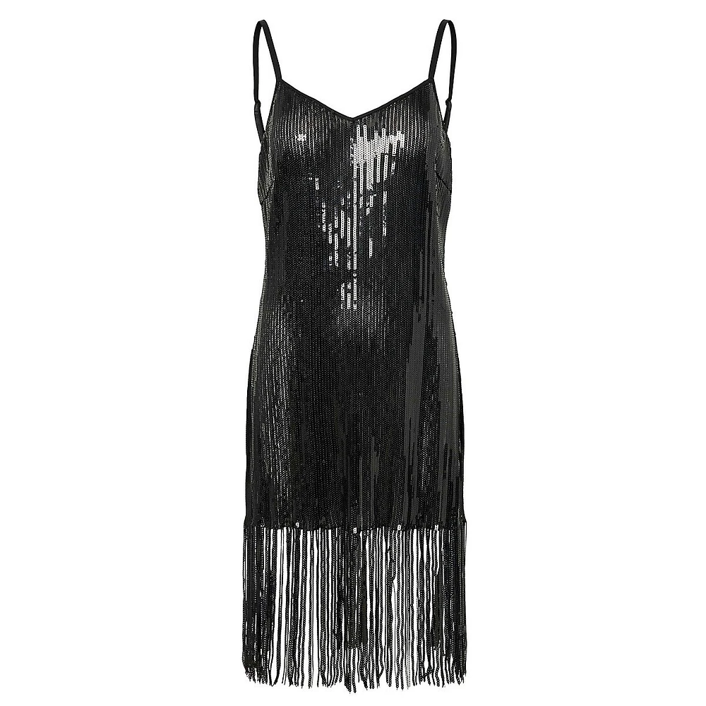 Fringed Sequin Slip Dress