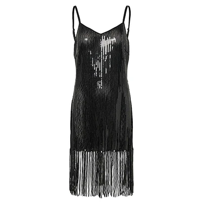 Fringed Sequin Slip Dress