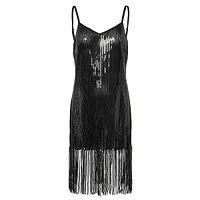 Fringed Sequin Slip Dress