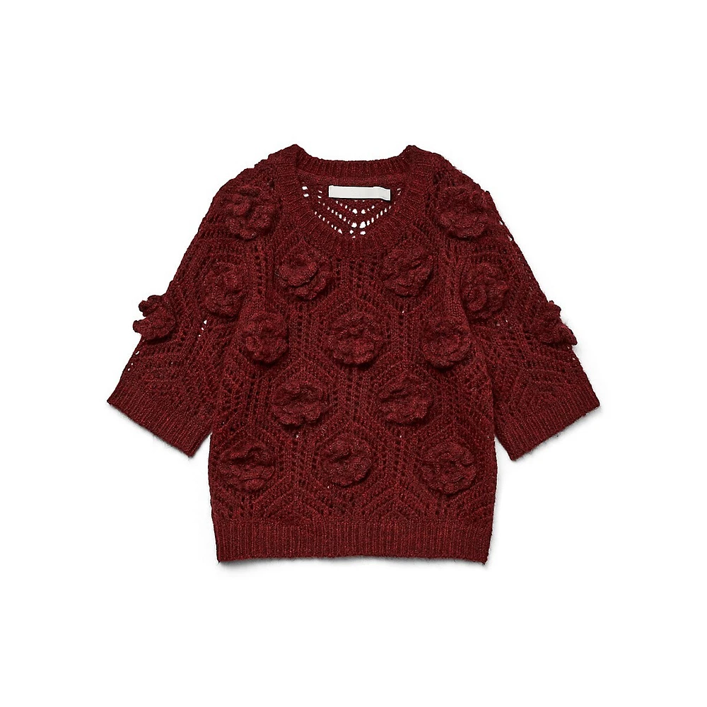 Vanessa Rosette-Stitch Half-Sleeve Sweater