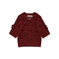 Vanessa Rosette-Stitch Half-Sleeve Sweater