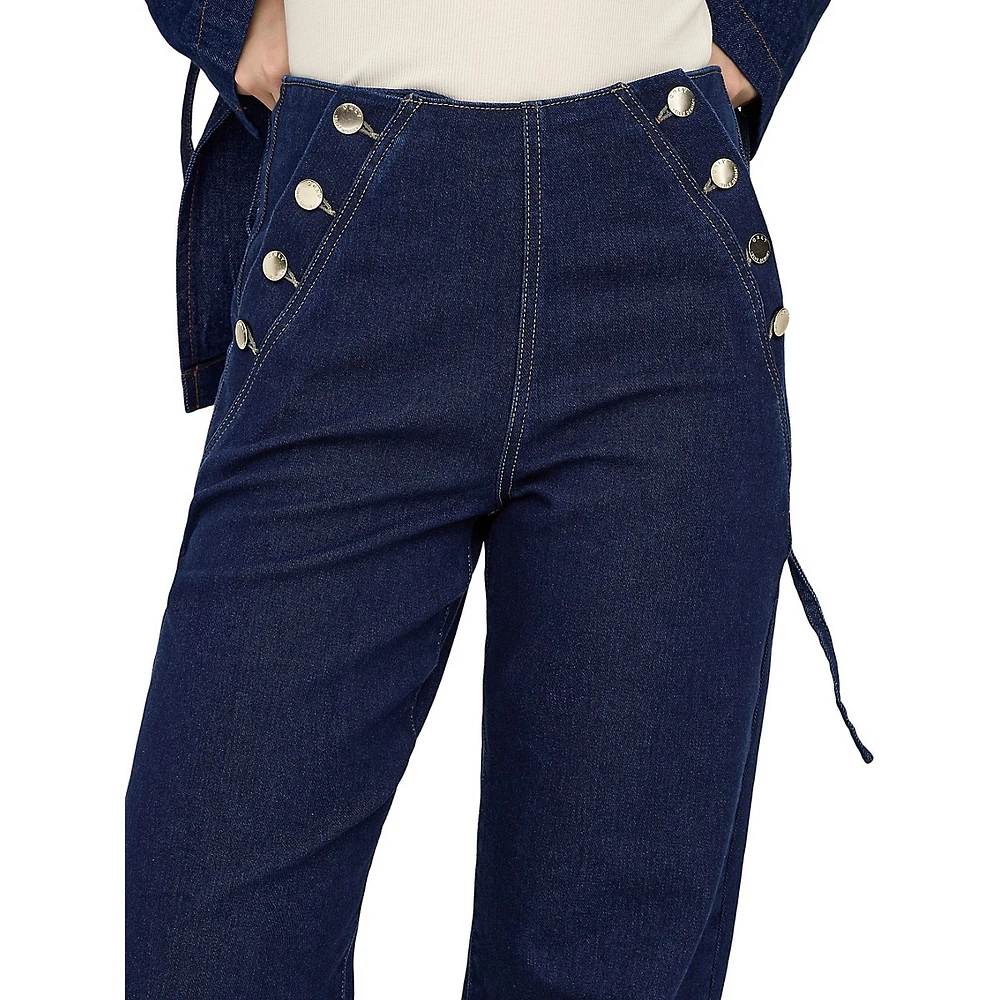 Sailor-Button Wide-Leg Jeans