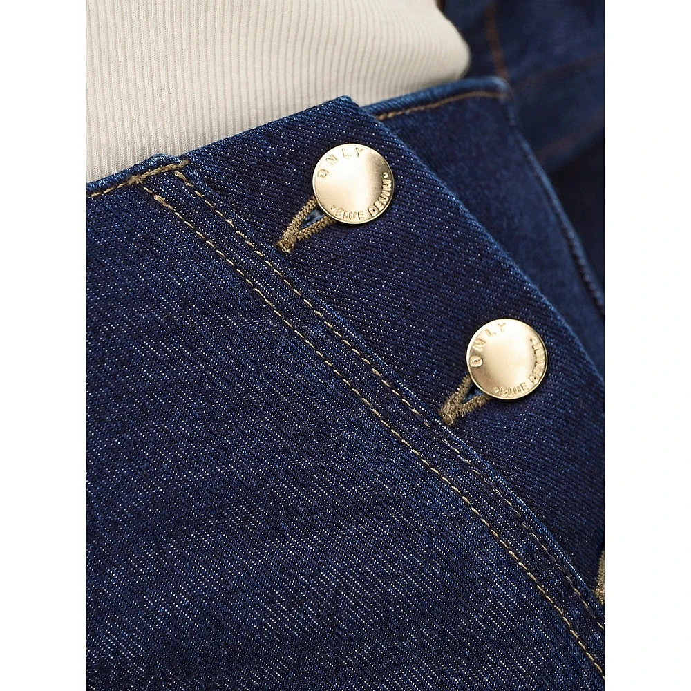 Sailor-Button Wide-Leg Jeans