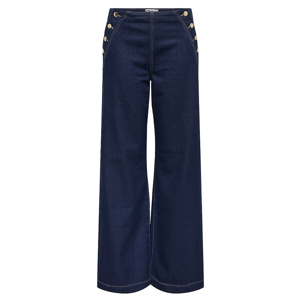 Sailor-Button Wide-Leg Jeans