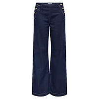 Sailor-Button Wide-Leg Jeans