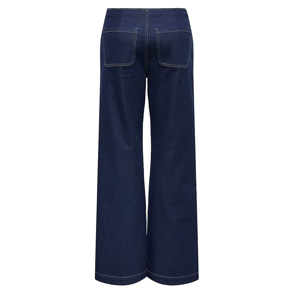 Sailor-Button Wide-Leg Jeans