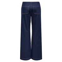 Sailor-Button Wide-Leg Jeans