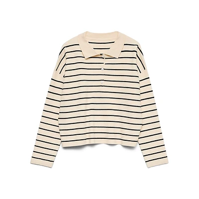 Loose-Fit Long-Sleeve Striped Polo Shirt