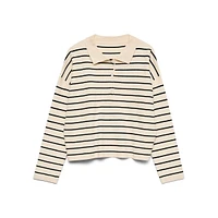 Loose-Fit Long-Sleeve Striped Polo Shirt