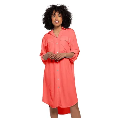 Oversized Shirt Dress With Chest Pockets