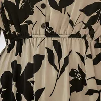 Women's Floral Print V-neck Ruffled Midi Dress