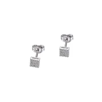 Sterling Silver & Cubic Zirconia Micro Pavé Square Stud Earrings
