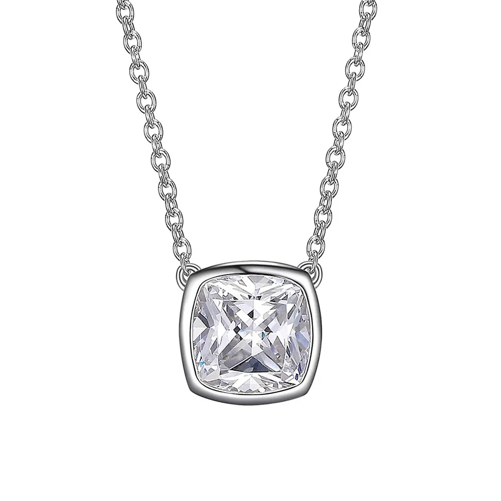 Sterling Silver Stone Cushion Halo Necklace