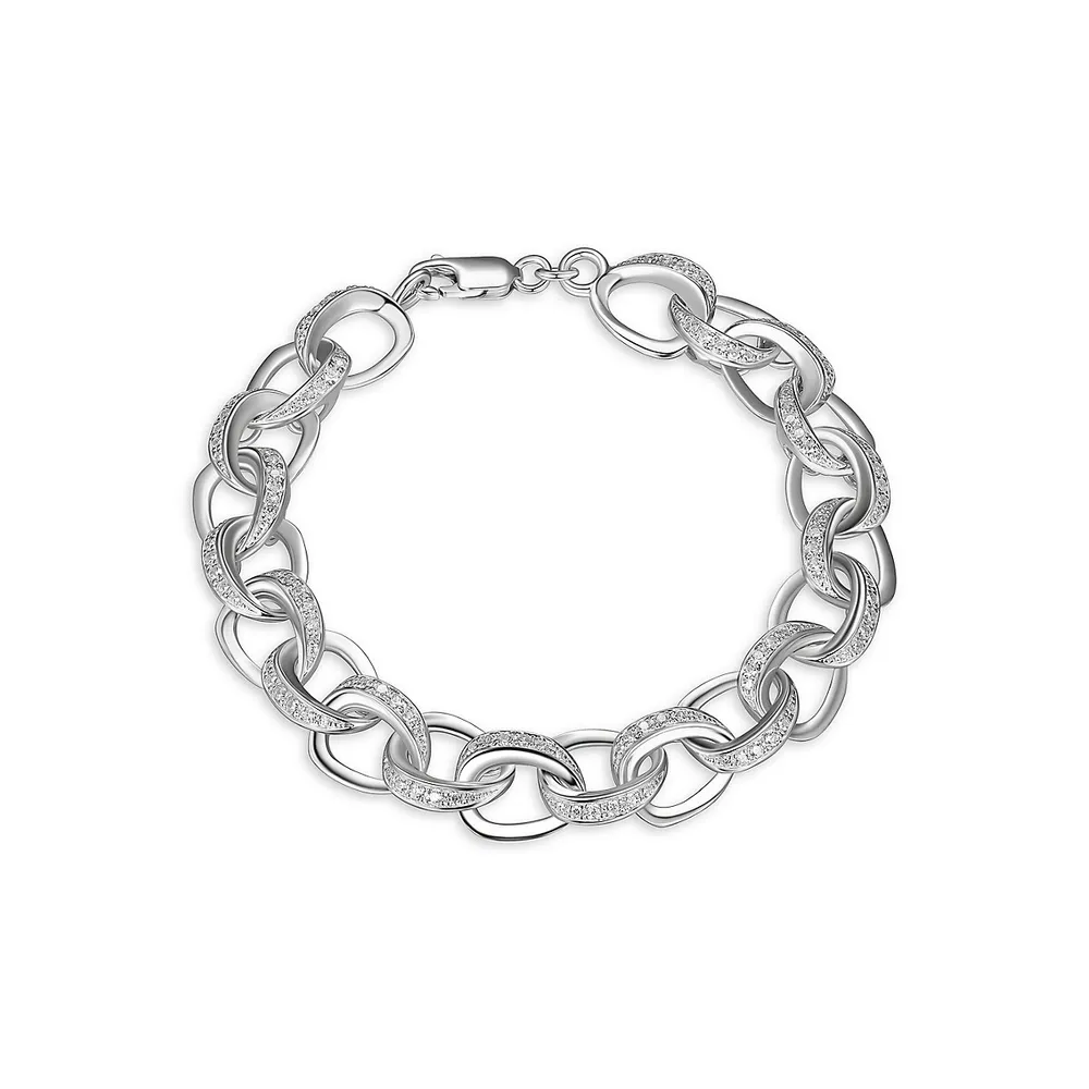 Sterling Silver Stone Wide Link Bracelet