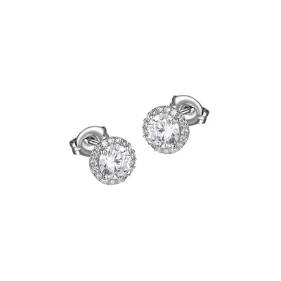 Sterling Silver & Cubic Zirconia Round Halo Stud Earrings