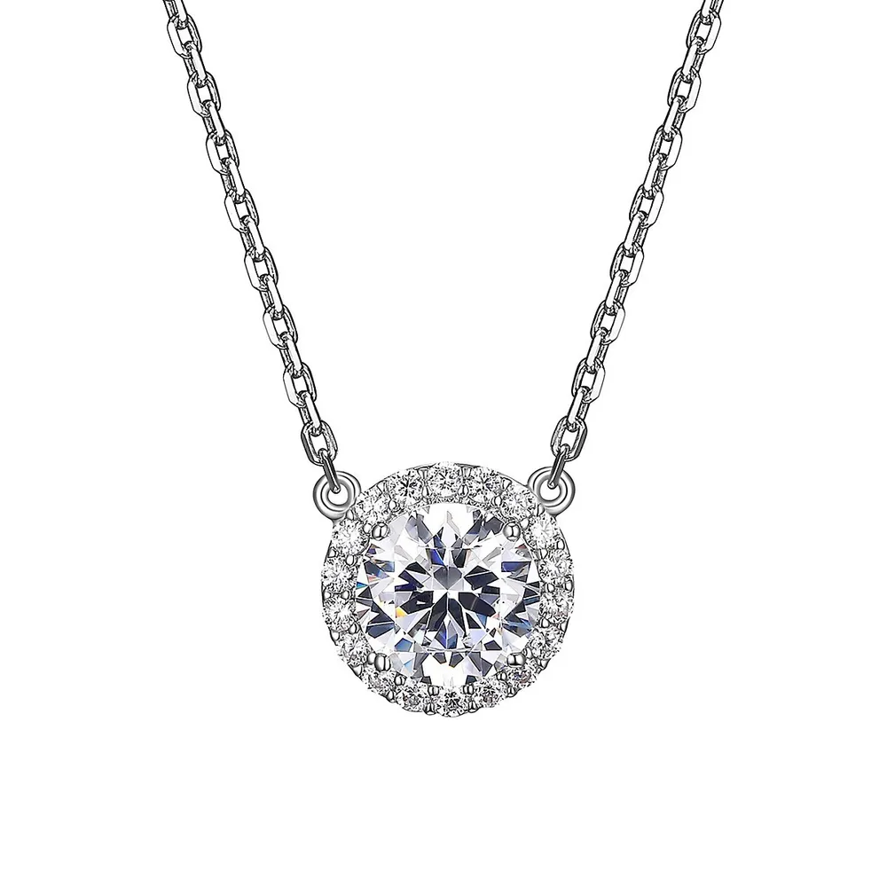 Sterling Silver & Cubic Zirconia Round Halo Pendant Necklace