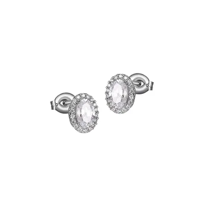 Boucles d'oreilles en argent sterling à pourtour ovale avec zircons cubiques