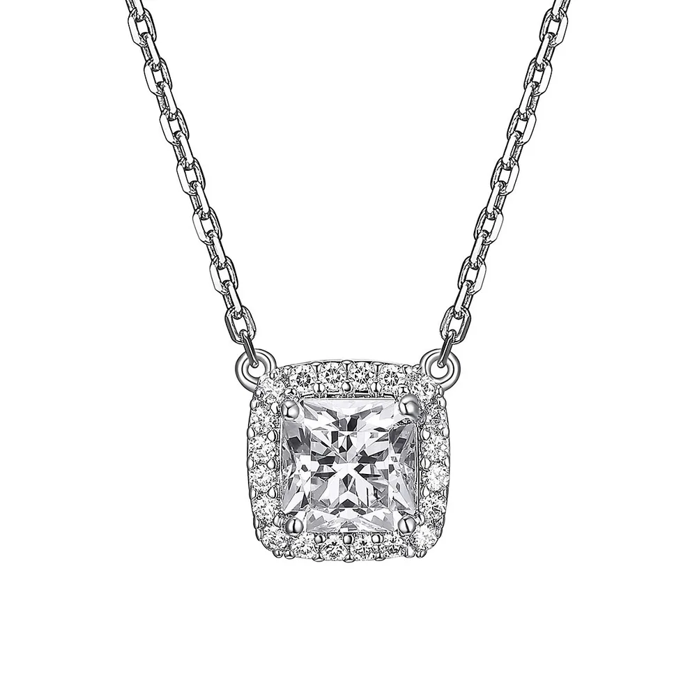 Sterling Silver & Cubic Zirconia Sqaure Halo Pendant Necklace