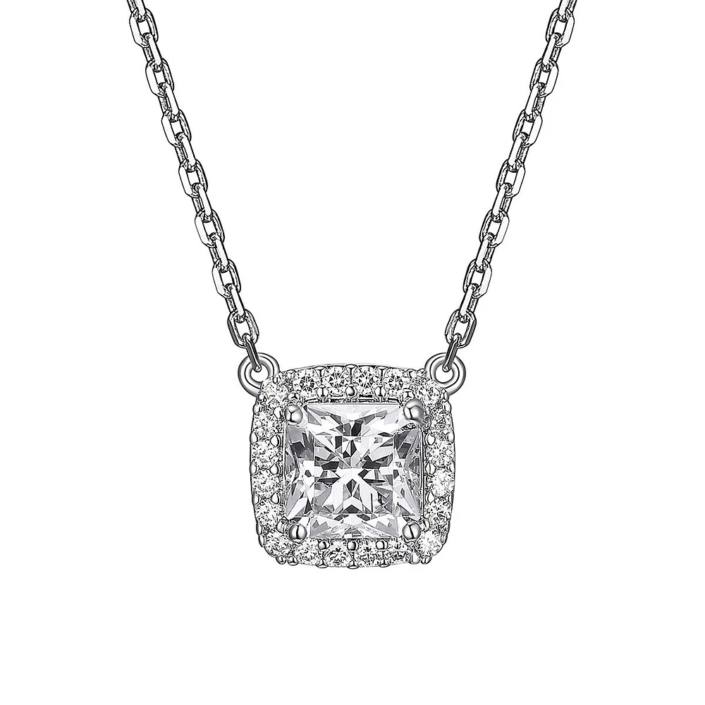 Sterling Silver & Cubic Zirconia Sqaure Halo Pendant Necklace