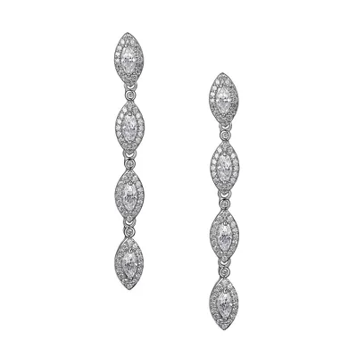 Sterling Silver Stone Marquise Linear Earrings
